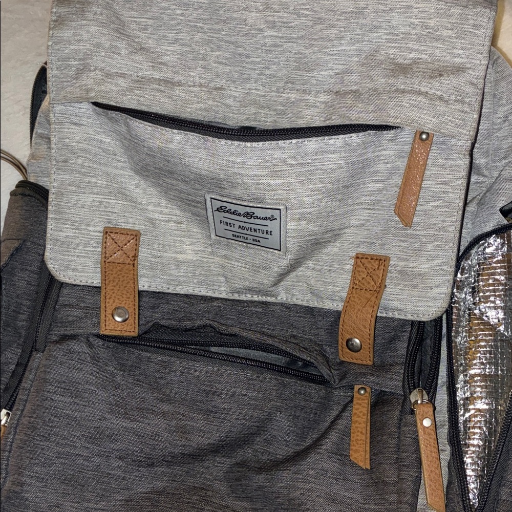 Eddie Bauer Two-Tone Gray and Tan Baby Backpack - Picture 8 of 8